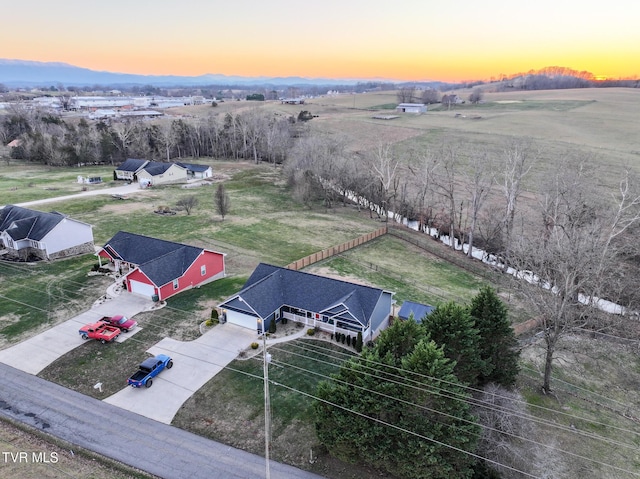 view of aerial view at dusk