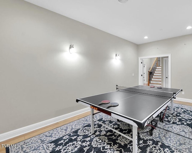 game room featuring wood-type flooring