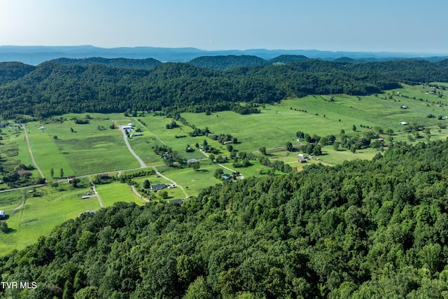 drone / aerial view featuring a mountain view