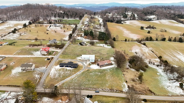 birds eye view of property with a rural view and a mountain view