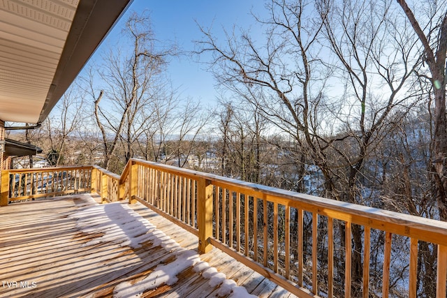 view of snow covered deck