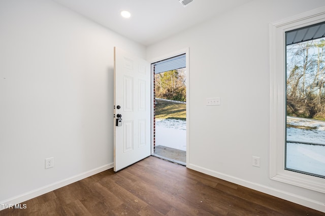 entryway with dark wood-type flooring