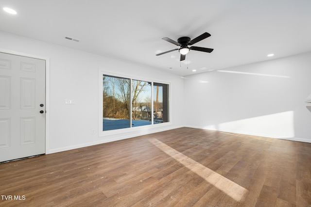 interior space featuring ceiling fan and hardwood / wood-style flooring