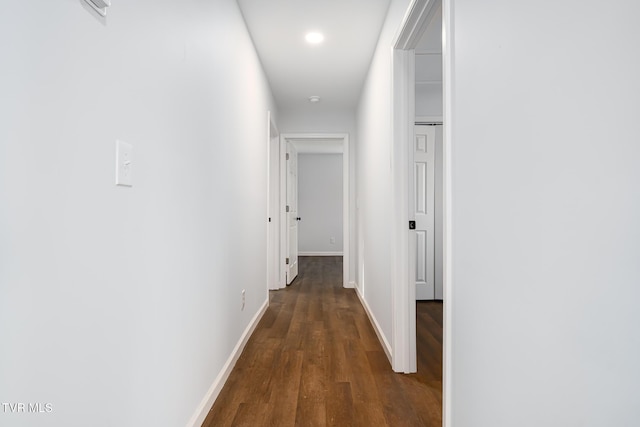 corridor with dark wood-type flooring