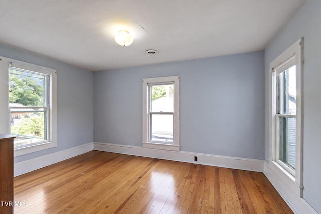 spare room featuring a healthy amount of sunlight and light hardwood / wood-style floors