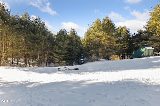 view of yard layered in snow