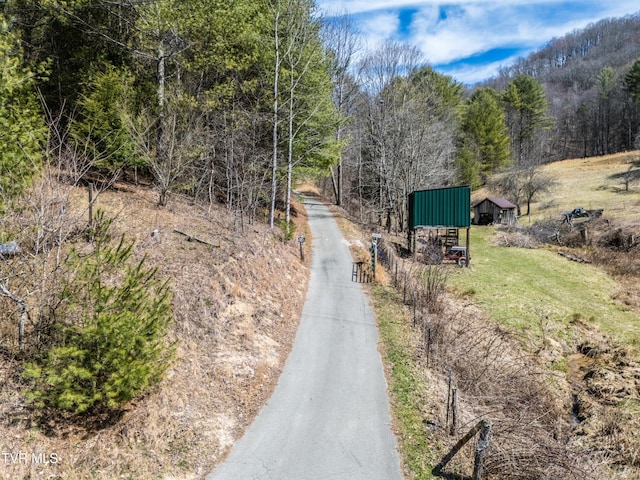 2191 Hubert Taylor Rd, Mountain City, TN 37683 - view of street with an outbuilding and a wooded view