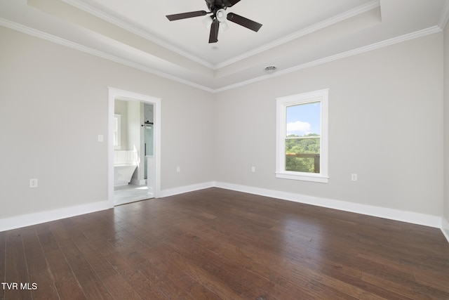 376 Wilcox Cir, Jonesborough, TN 37659 - empty room featuring a raised ceiling, hardwood / wood-style floors, a ceiling fan, ornamental molding, and baseboards
