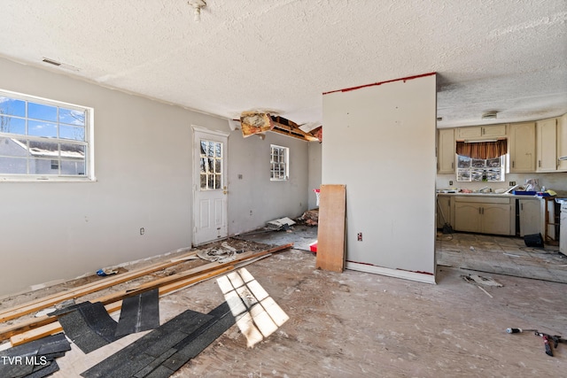 interior space featuring sink and a textured ceiling