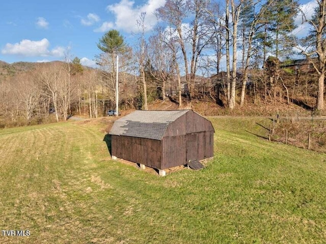 view of yard with a storage shed