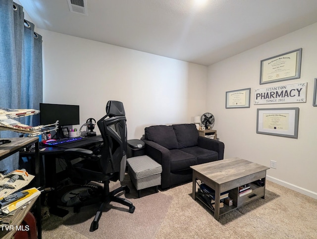 view of carpeted home office