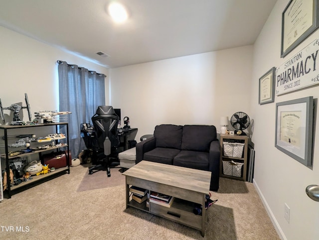 view of carpeted home office