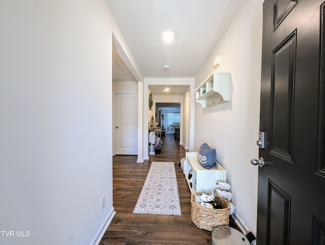 hall featuring dark hardwood / wood-style floors