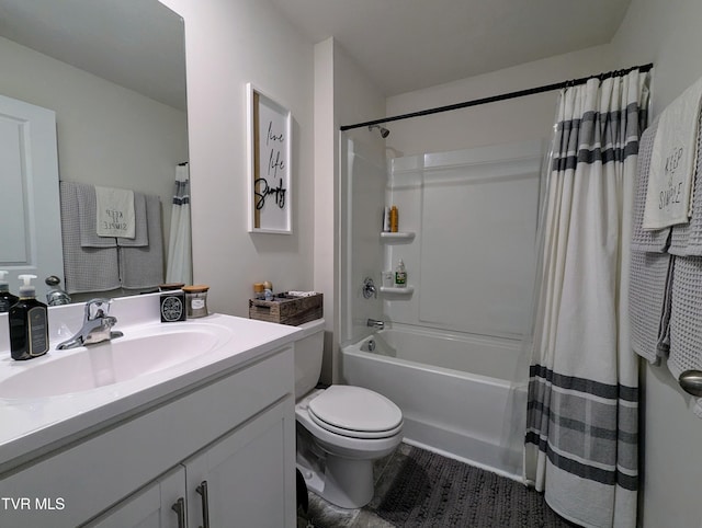 full bathroom featuring toilet, vanity, and shower / bath combo