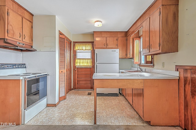 kitchen with sink, white appliances, and a wealth of natural light