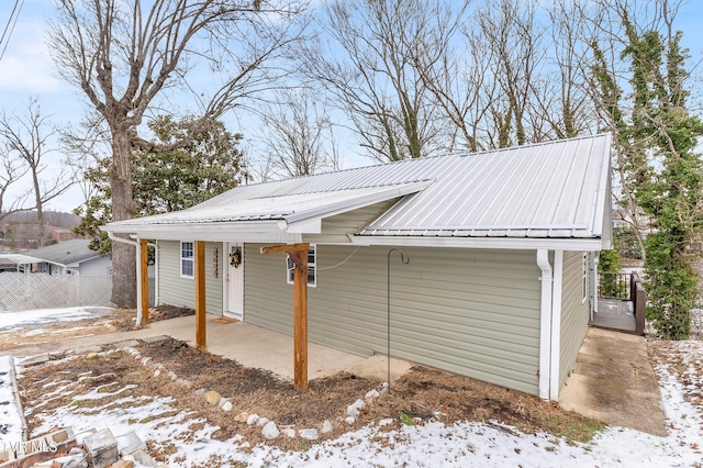 view of snow covered exterior