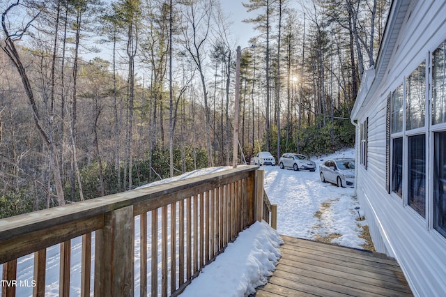 view of snow covered deck