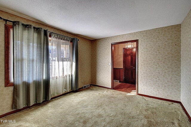 carpeted spare room featuring a textured ceiling