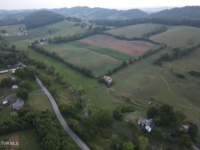 birds eye view of property with a mountain view and a rural view