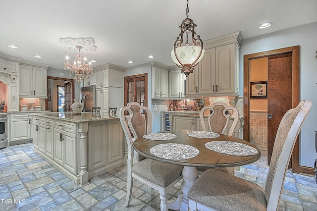 dining room with a chandelier