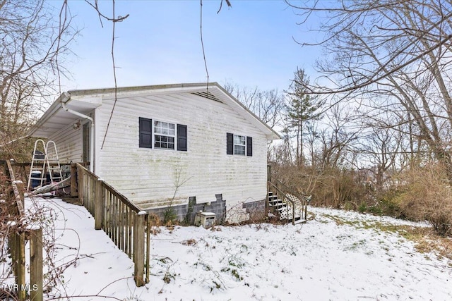 view of snow covered exterior