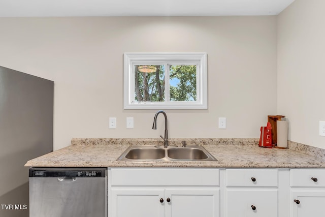 kitchen featuring sink, white cabinets, and stainless steel dishwasher