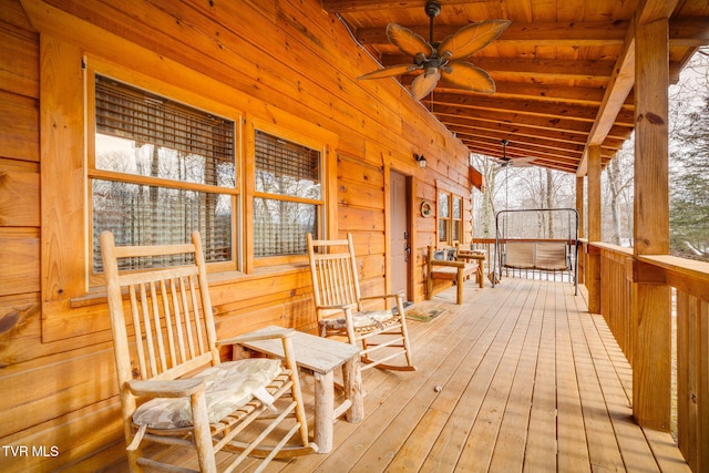 wooden terrace with ceiling fan