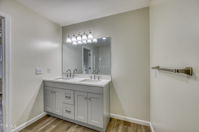 bathroom featuring vanity and hardwood / wood-style floors