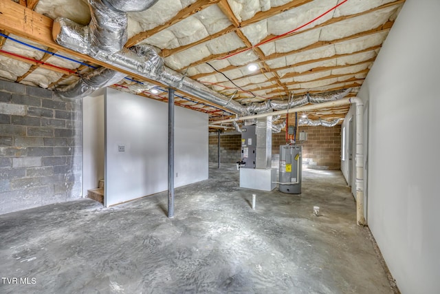 basement with heating unit and gas water heater