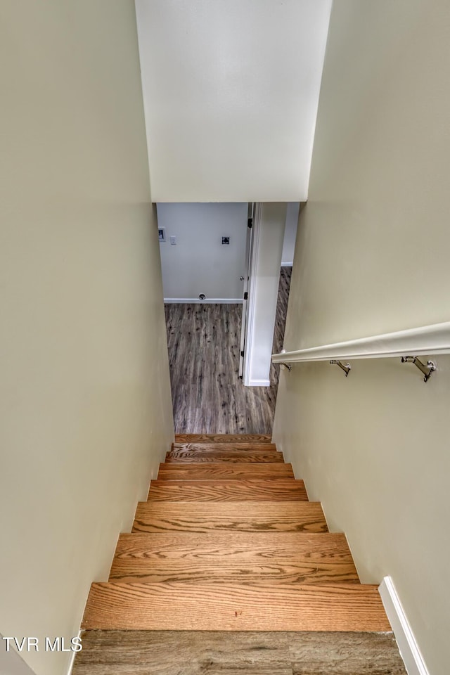 stairway featuring wood-type flooring