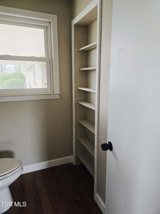 bathroom with hardwood / wood-style flooring and toilet