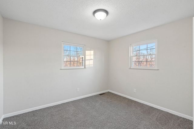 unfurnished room featuring carpet floors and a textured ceiling