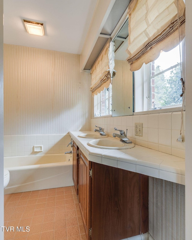 full bathroom with a healthy amount of sunlight, a tub to relax in, and a sink