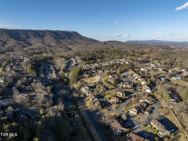 drone / aerial view featuring a mountain view