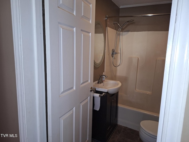 full bathroom with tile patterned floors, toilet, vanity, and bathing tub / shower combination