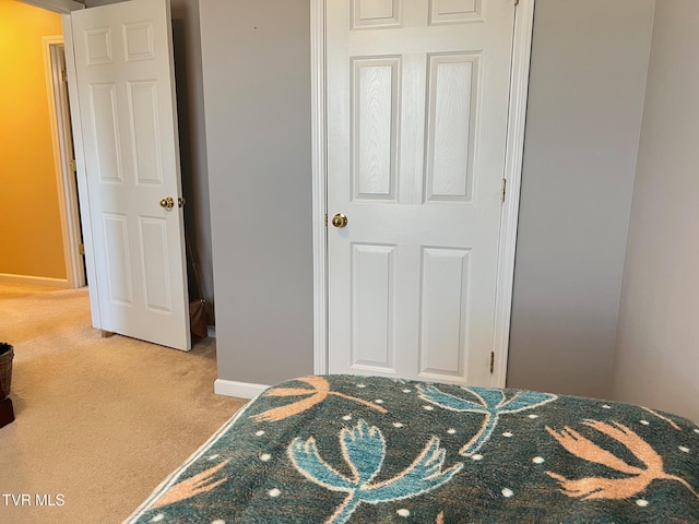 carpeted bedroom with a closet