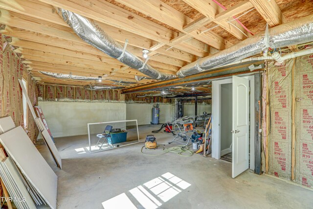 basement with water heater