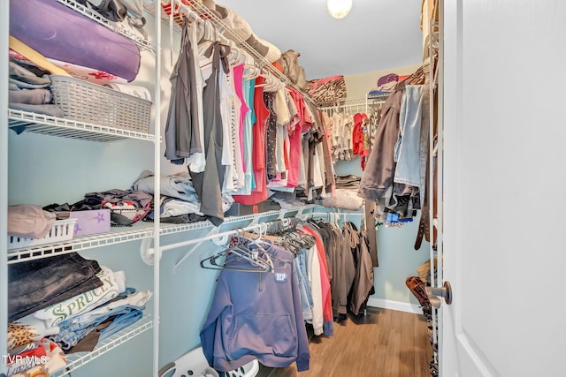 spacious closet featuring hardwood / wood-style flooring