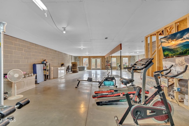 workout room with french doors