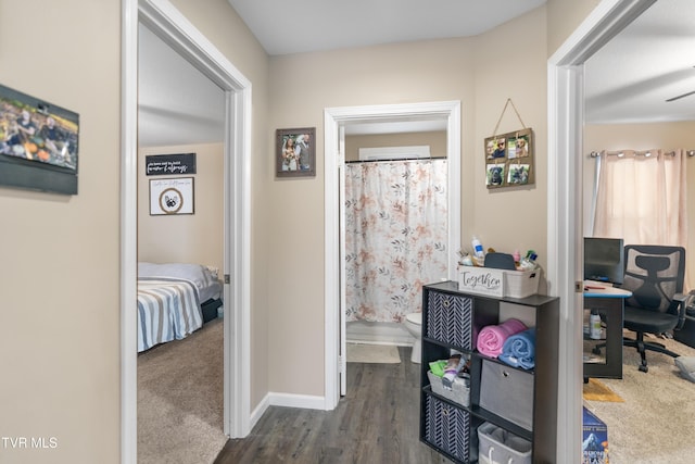 corridor featuring dark hardwood / wood-style floors