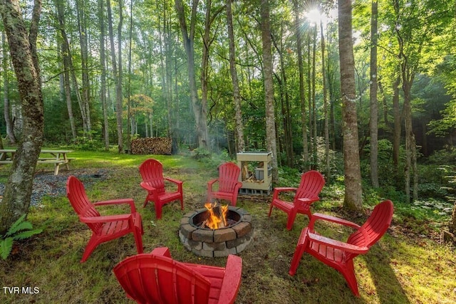 view of yard featuring a fire pit