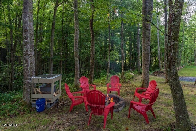 view of yard with a fire pit