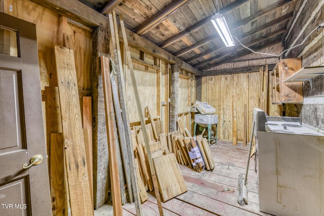 interior space with lofted ceiling and wooden ceiling