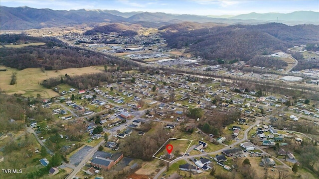 birds eye view of property with a mountain view