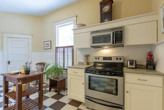 kitchen with white cabinetry and appliances with stainless steel finishes