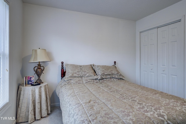 bedroom featuring carpet flooring and a closet