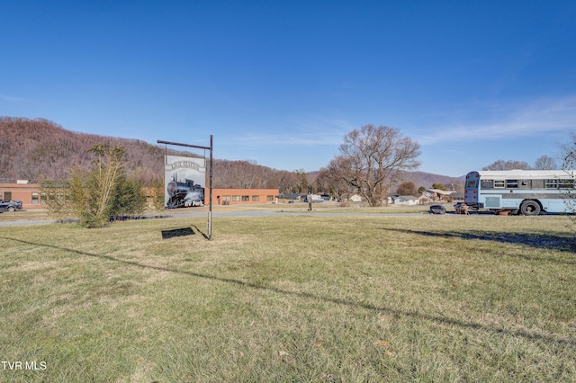 view of yard featuring a mountain view