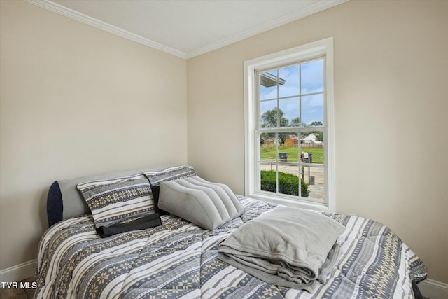 bedroom with ornamental molding