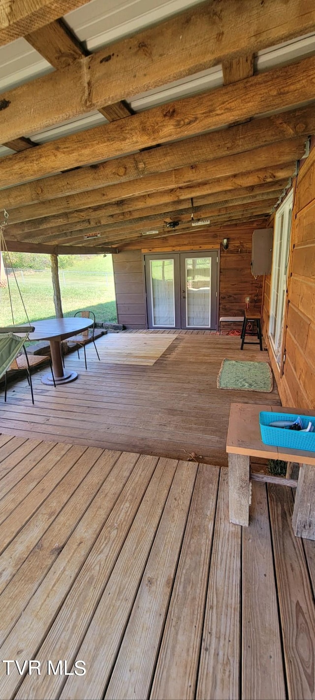 wooden deck with french doors