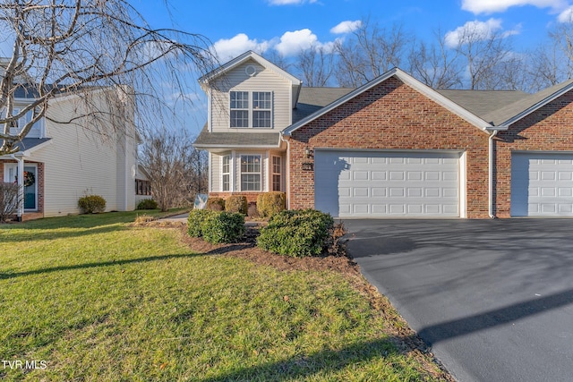 front of property with a garage and a front lawn